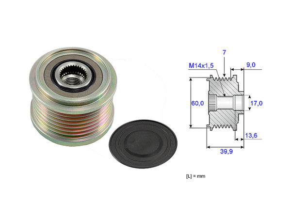 Imagen de Polea Alternador Marcha Libre Hyundai H1 Carroceria Tq Starex  Hyundai Camion Porter  Kia Sorento  Kia Camion Bongo K2500 Tdi Diesel 06-25