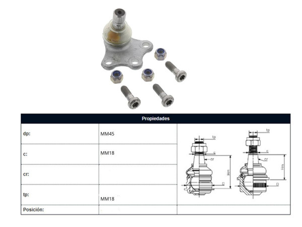 Imagen de Rotula Delantera Superior  Citroen Ds3/C4 Cactus/C-Elysee/C3 Aircross/C3  Peugeot 2008/208/301 10-25 Der/Izq